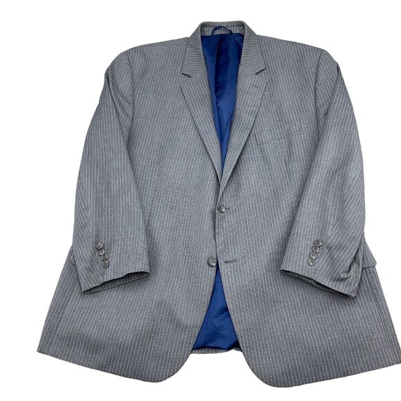 Bill Blass Blazer Men 48R Gray Pinstripe‎ Karako Classic Career Jacket Polyester - Picture 1 of 13